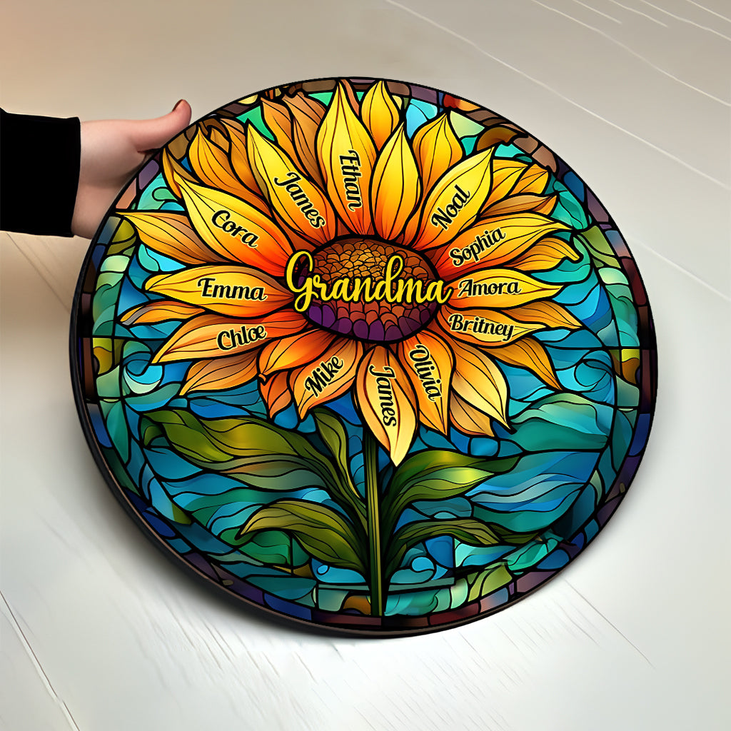 Stainglass Sunflower - Personalized Grandma Round Wood Sign