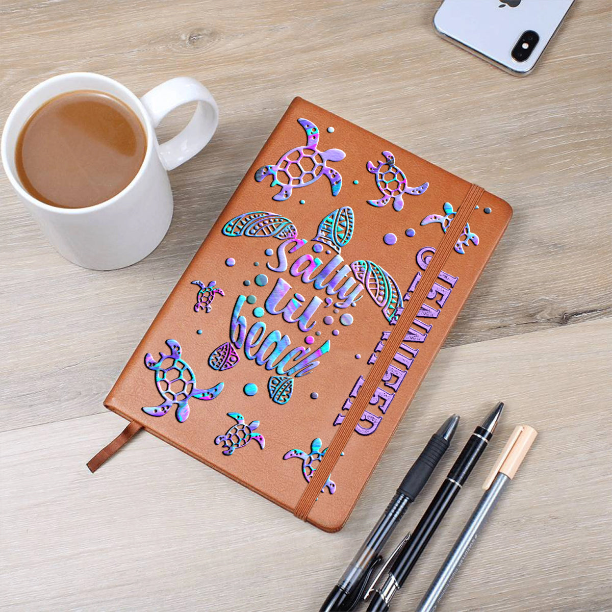 Salty Lil Beach - Personalized Turtle Leather Journal