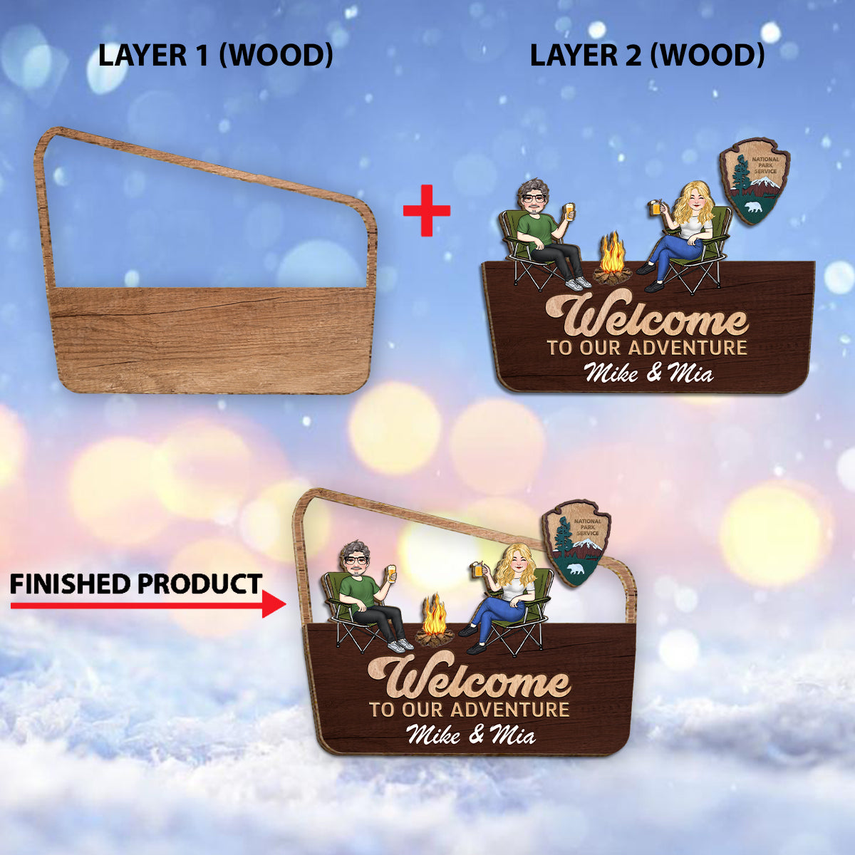 Welcome To Our Adventure - Personalized Camping 2 Layered Wood Sign / Wood Plaque