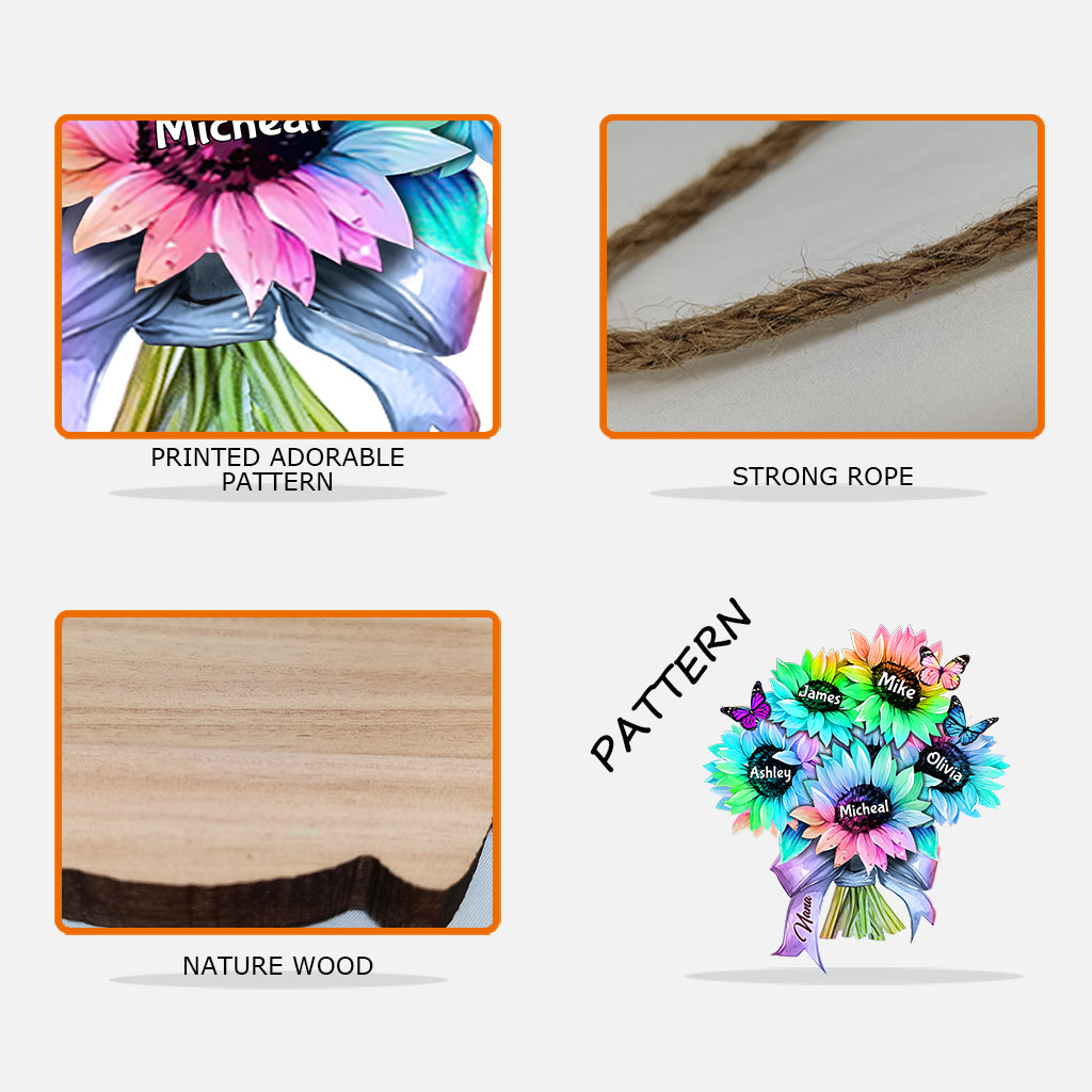 Sunflower Bouquet Custom Any Title And Name - Personalized Grandma Custom Shaped Wood Sign
