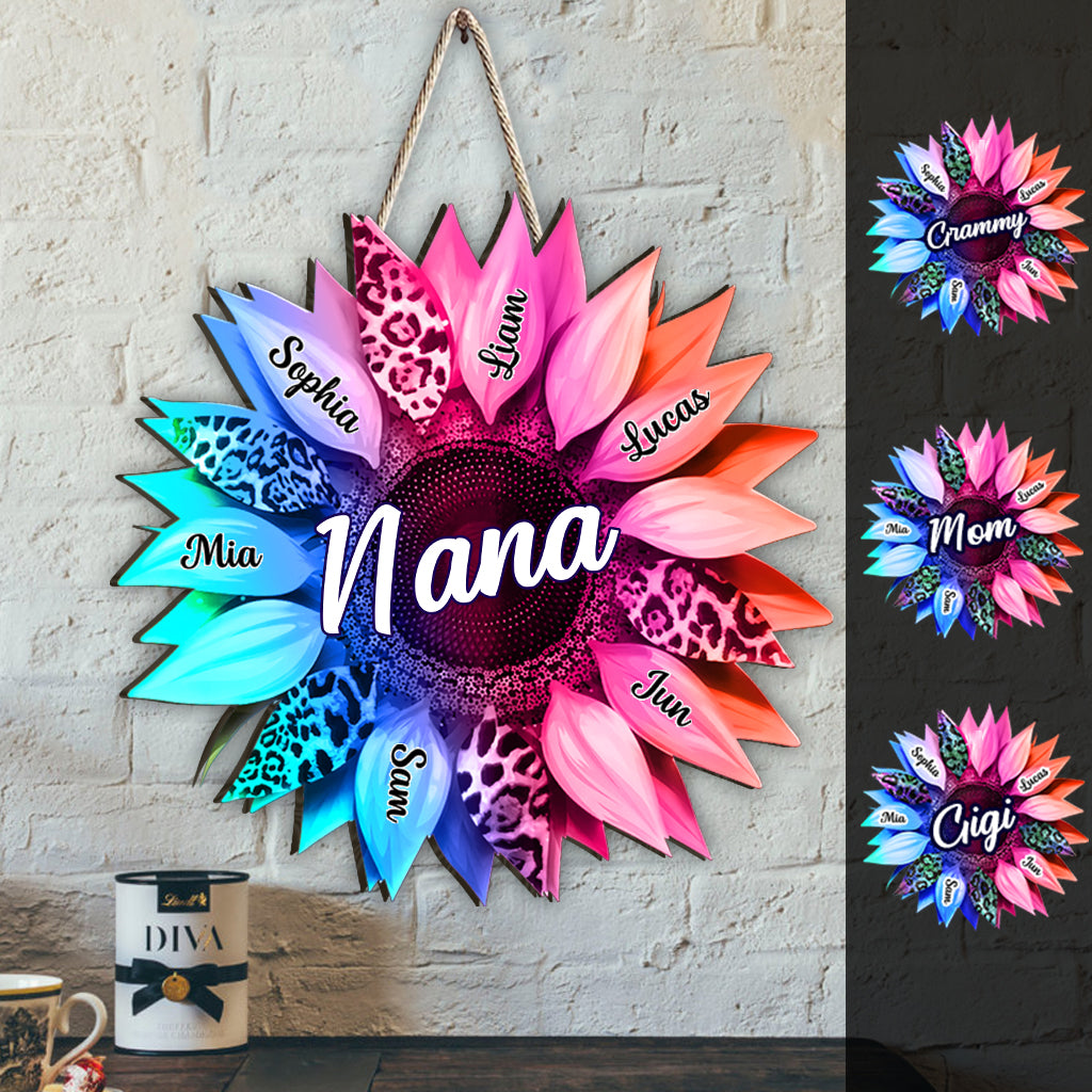 Grandma Mom Sunflower - Personalized Grandma Custom Shaped Wood Sign