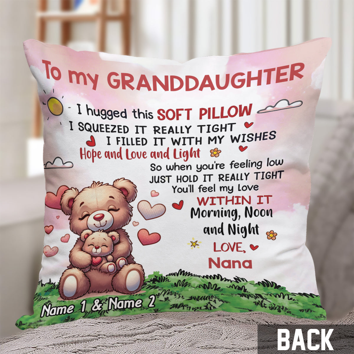 Bear Grandson Granddaughter - Personalized Grandma Throw Pillow