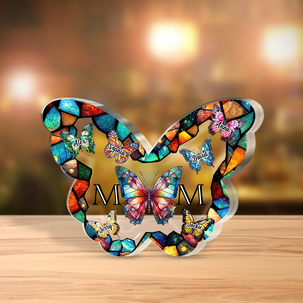 Mom Stained Glass Colorful Butterfly - Personalized Mother Custom Shaped Acrylic Plaque