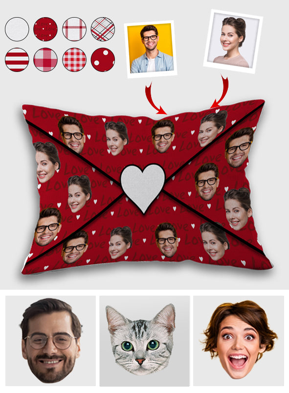 Love Letter Envelope With Face Custom - Personalized Couple Rectangle Pillow Cover