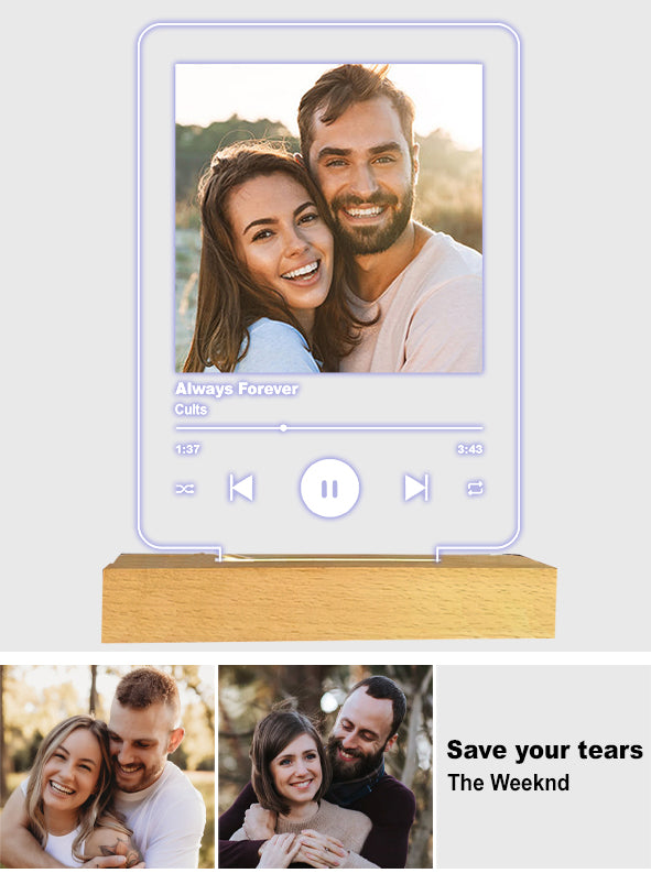 Any Photo And Favorite Song - Personalized Couple Shaped Plaque Light Base