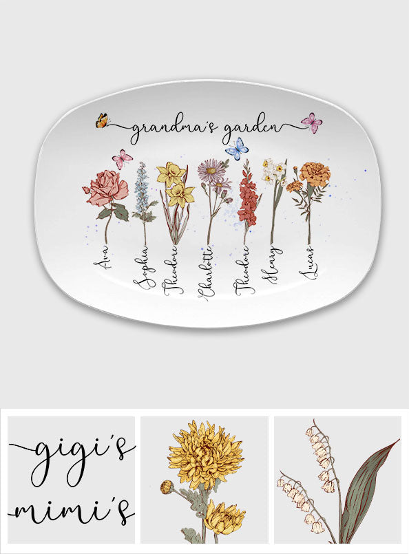 Grandma's Garden Mom's Garden Birth Flowers - Personalized Grandma Plate