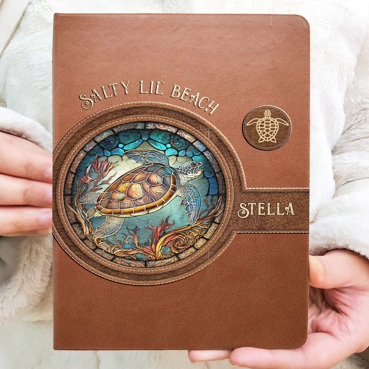 Salty Lil Beach - Personalized Turtle Leather Journal