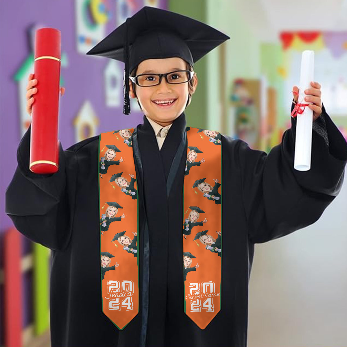 Caricature Funny Character - Personalized Graduation Graduation Stole