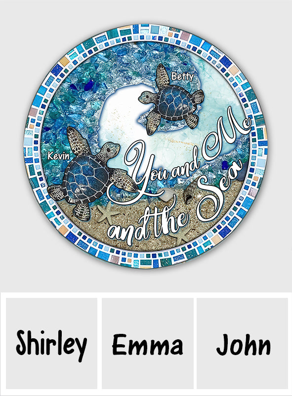 You And Me And The Beach - Personalized Couple Round Wood Sign