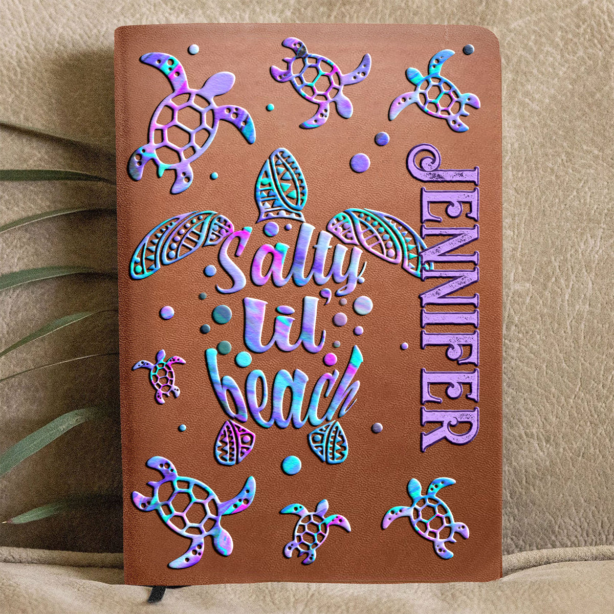 Salty Lil Beach - Personalized Turtle Leather Journal