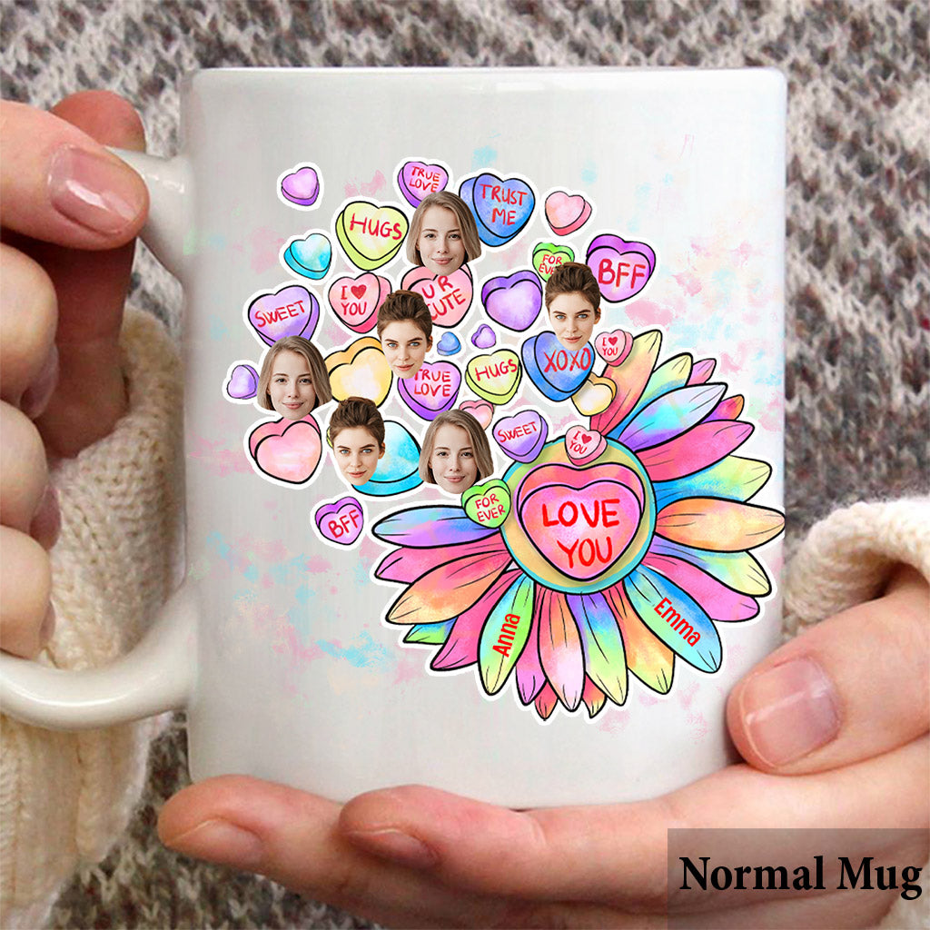 Heart Candy Flower BFF With Face Custom - Personalized Bestie Mug
