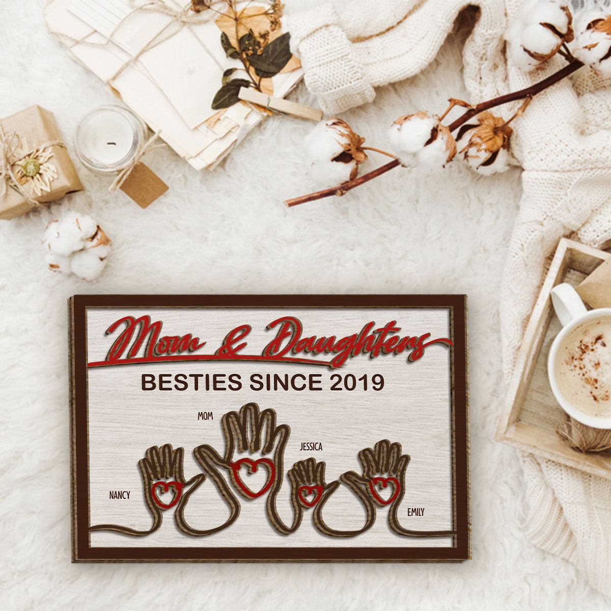 Mother And Children Hands - Personalized Mother 2 Layered Wood Sign / Wood Plaque
