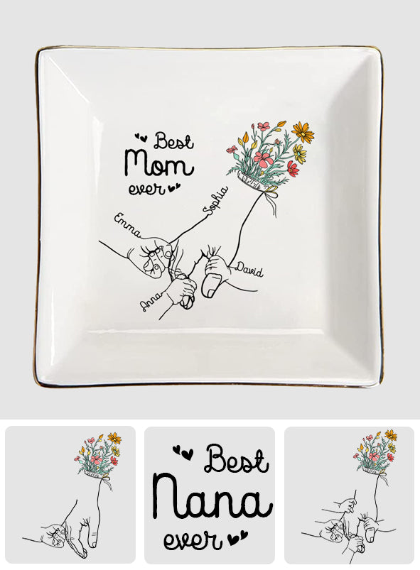 Mom And Children Hands Line Art - Personalized Mother Jewelry Dish