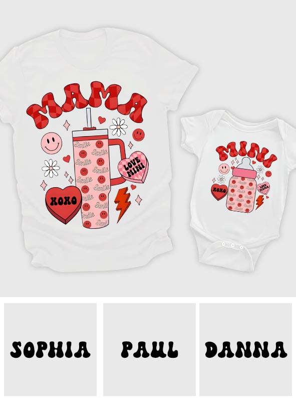 Mama And Mini - Personalized Mother T-shirt And Baby Onesie