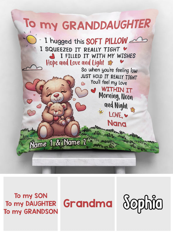 Bear Grandson Granddaughter - Personalized Grandma Throw Pillow