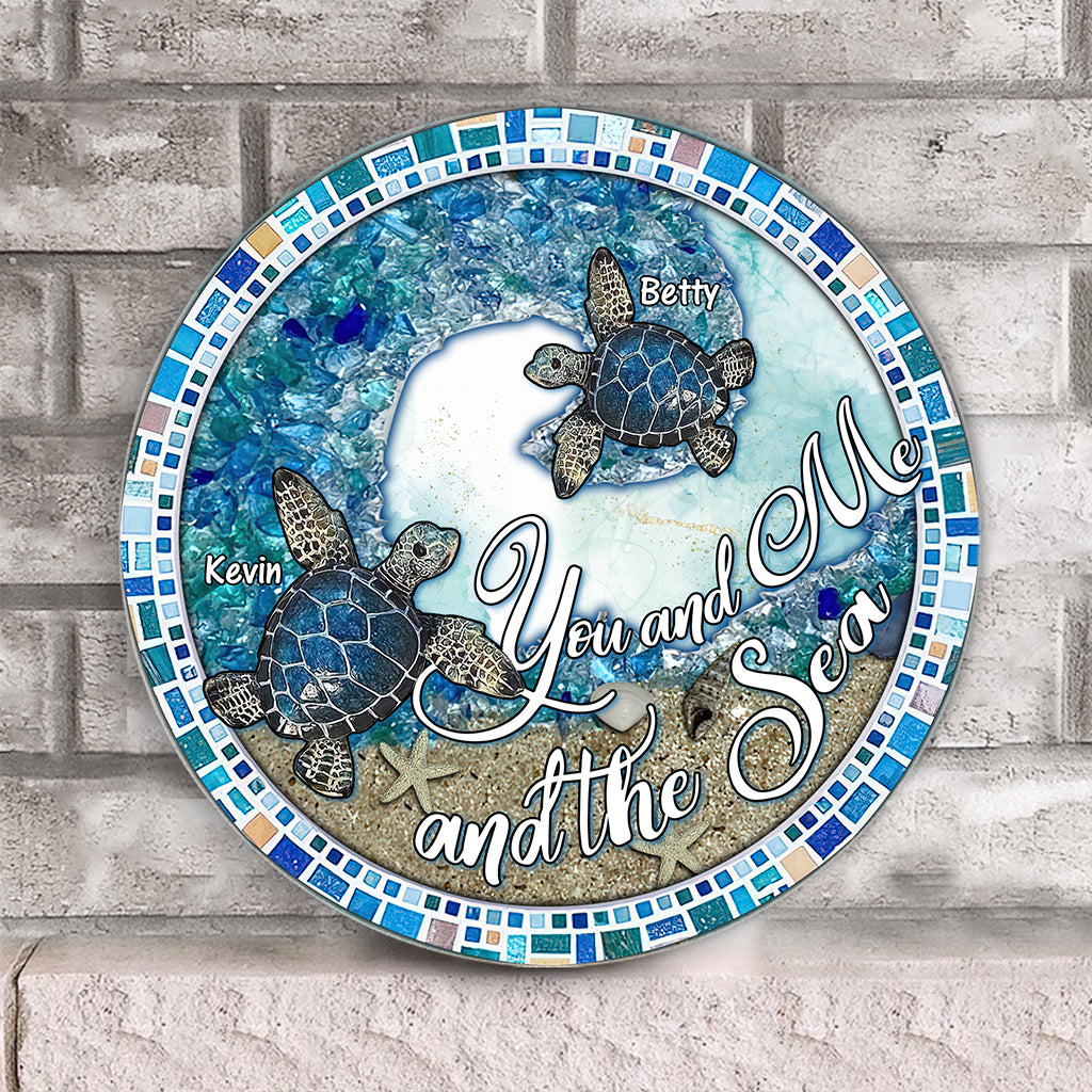You And Me And The Beach - Personalized Couple Round Wood Sign