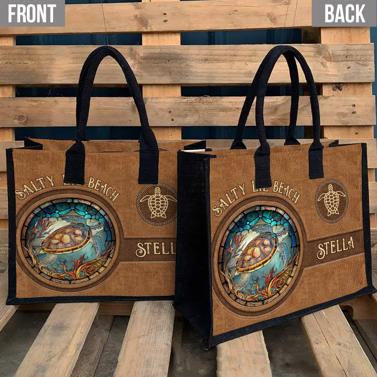 Salty Lil Beach - Personalized Turtle Canvas Tote Bag