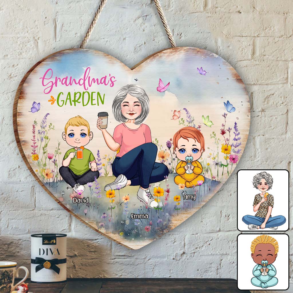 Grandma's Garden - Personalized Grandma Custom Shaped Wood Sign