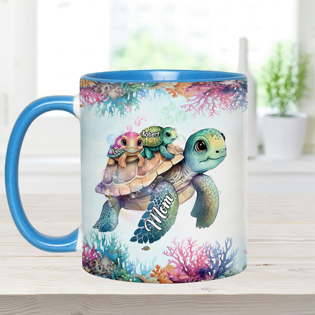 Turtle Mom Thanks For Always Having Our Backs - Personalized Turtle Accent Mug