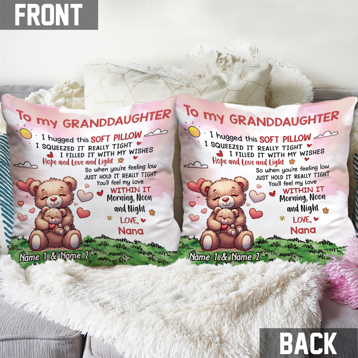 Bear Grandson Granddaughter - Personalized Grandma Throw Pillow