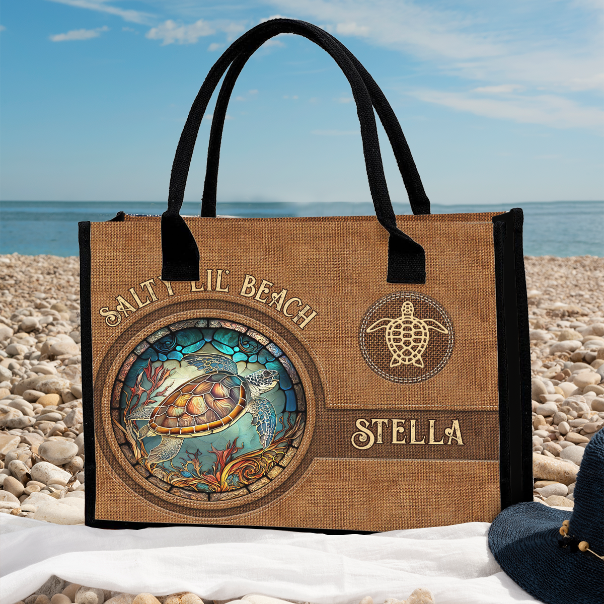 Salty Lil Beach - Personalized Turtle Canvas Tote Bag