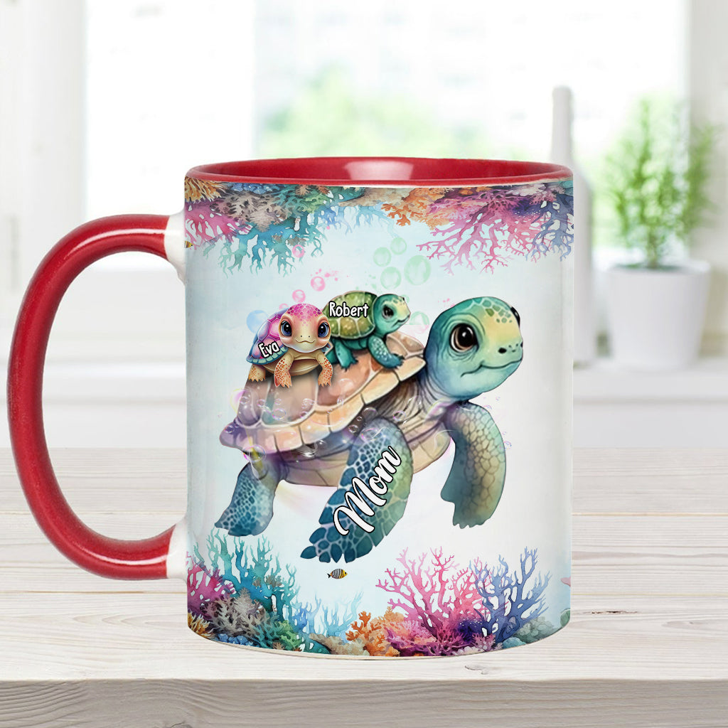 Turtle Mom Thanks For Always Having Our Backs - Personalized Turtle Accent Mug