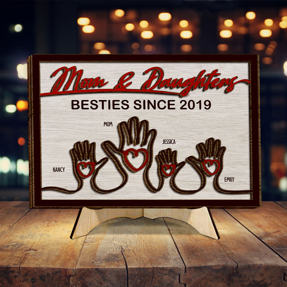 Mother And Children Hands - Personalized Mother 2 Layered Wood Sign / Wood Plaque