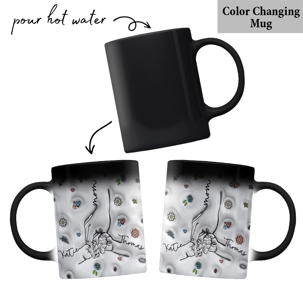 Mother & Child/ Chidren Holding Hands Line Art Style - Personalized Mother Mug