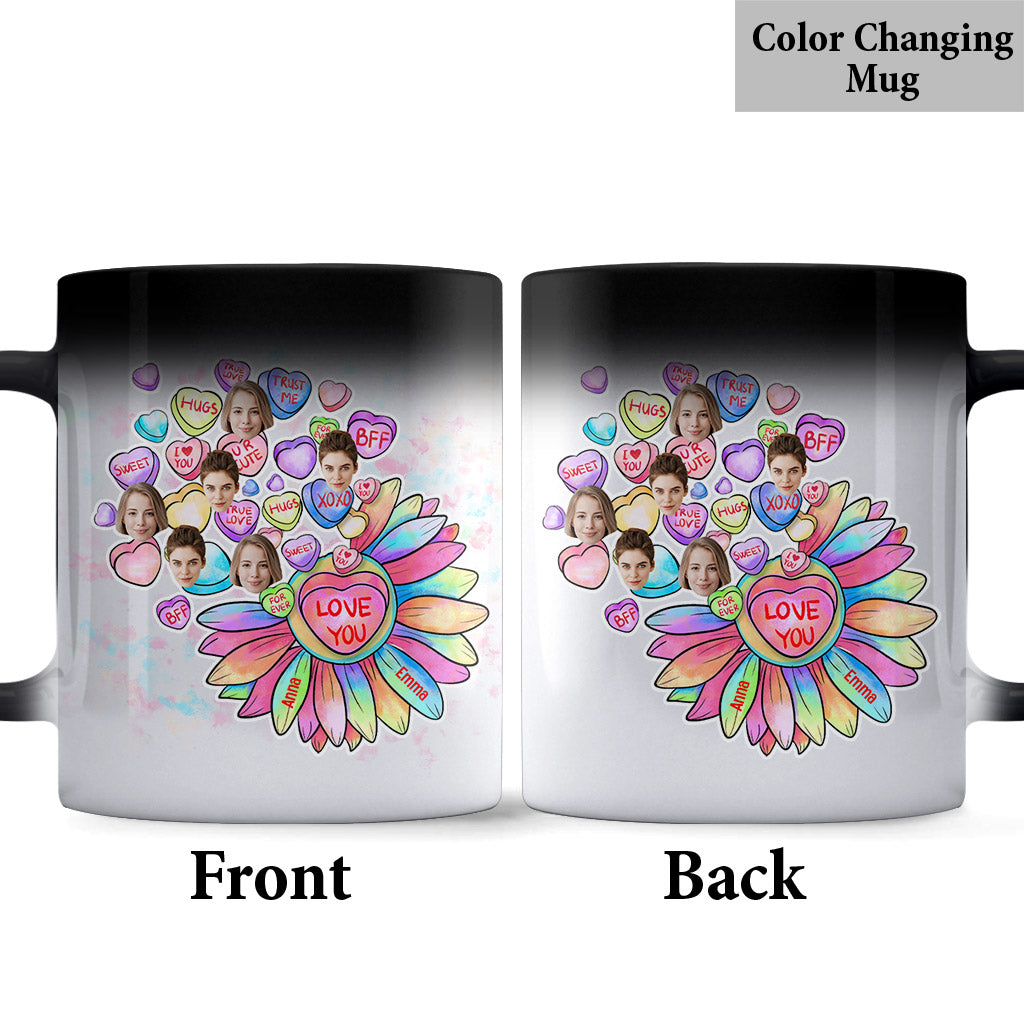 Heart Candy Flower BFF With Face Custom - Personalized Bestie Mug