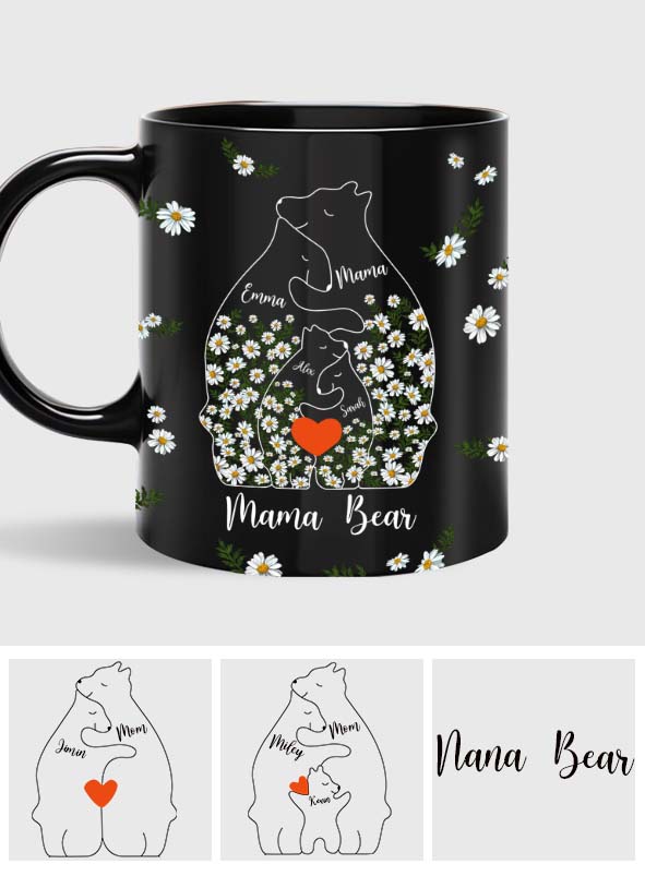 Floral Mama Bear And Cubs Hugging - Personalized Mother Mug