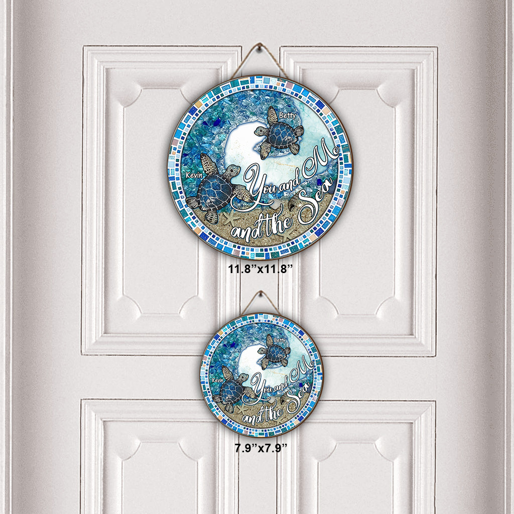 You And Me And The Beach - Personalized Couple Round Wood Sign