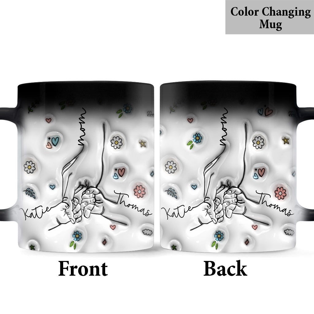 Mother & Child/ Chidren Holding Hands Line Art Style - Personalized Mother Mug