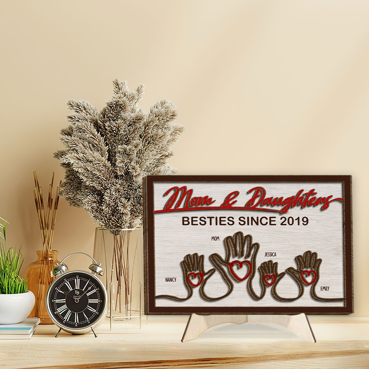 Mother And Children Hands - Personalized Mother 2 Layered Wood Sign / Wood Plaque