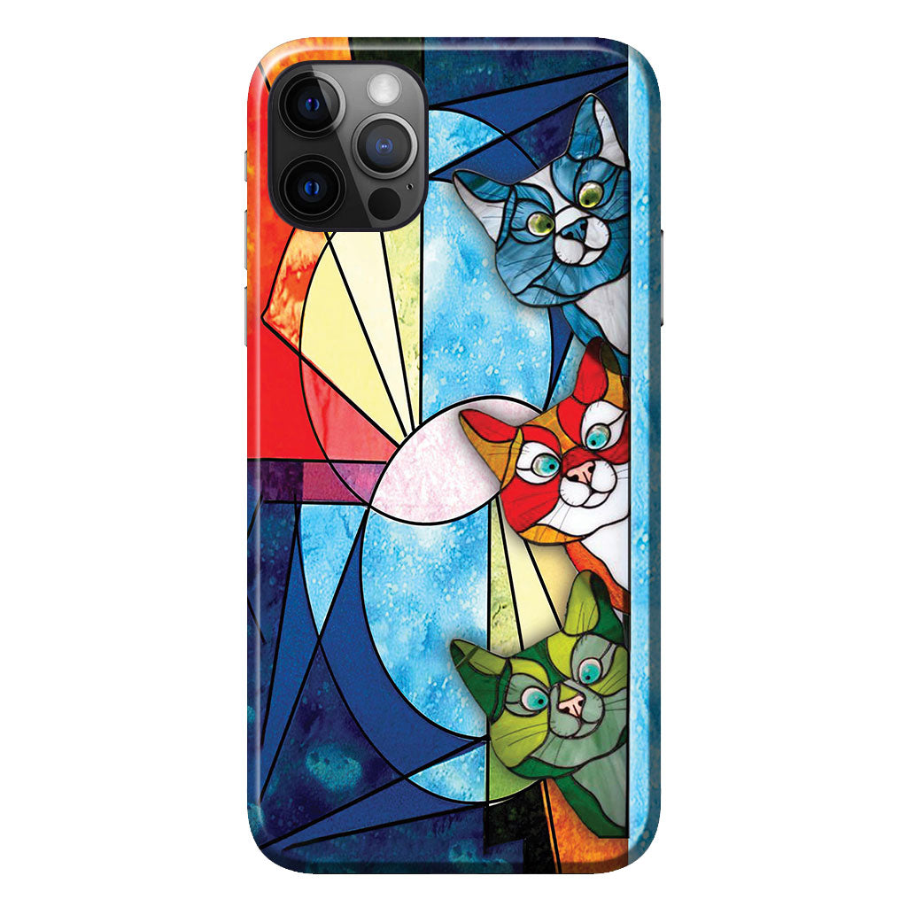 Handyhülle mit Katzenmotiv im Buntglas-Stil