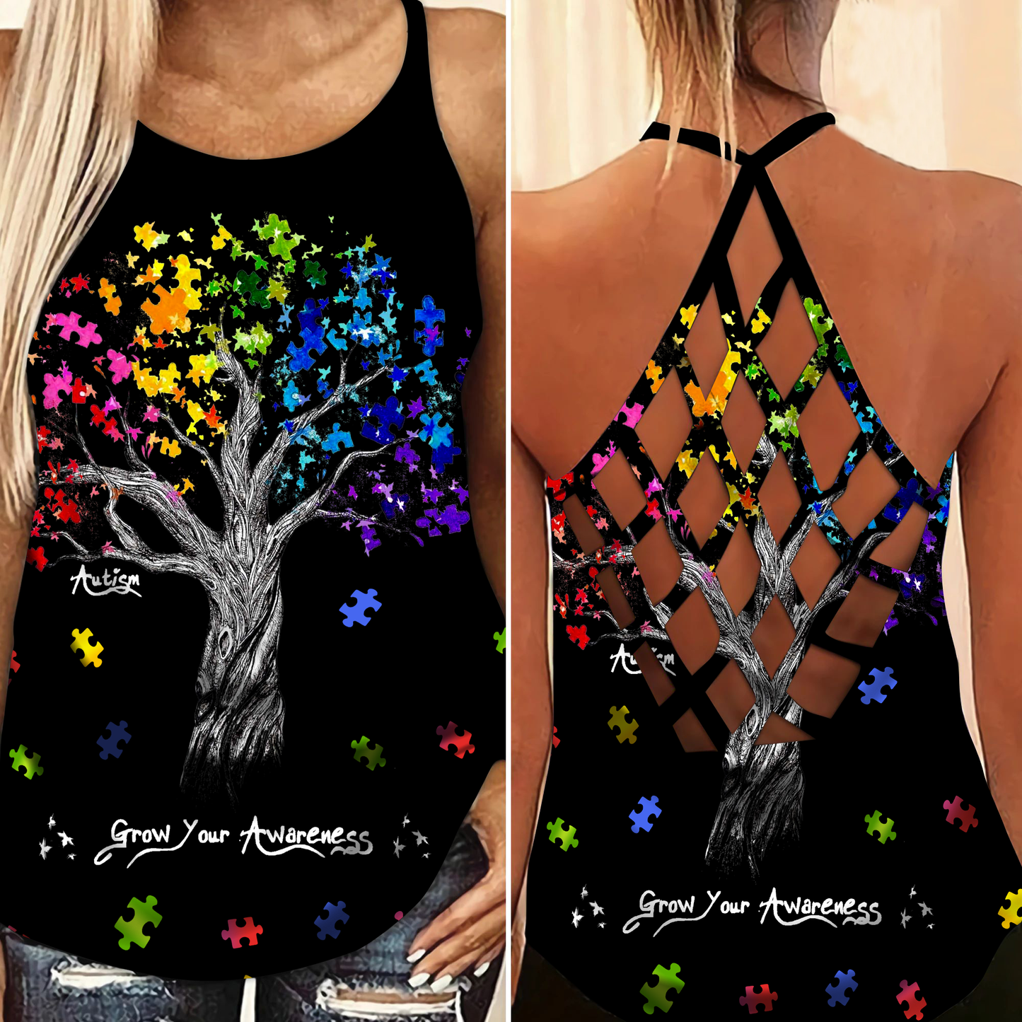 Autism Grow Your Awareness Limited - Autism Awareness Cross Tank Top 0921