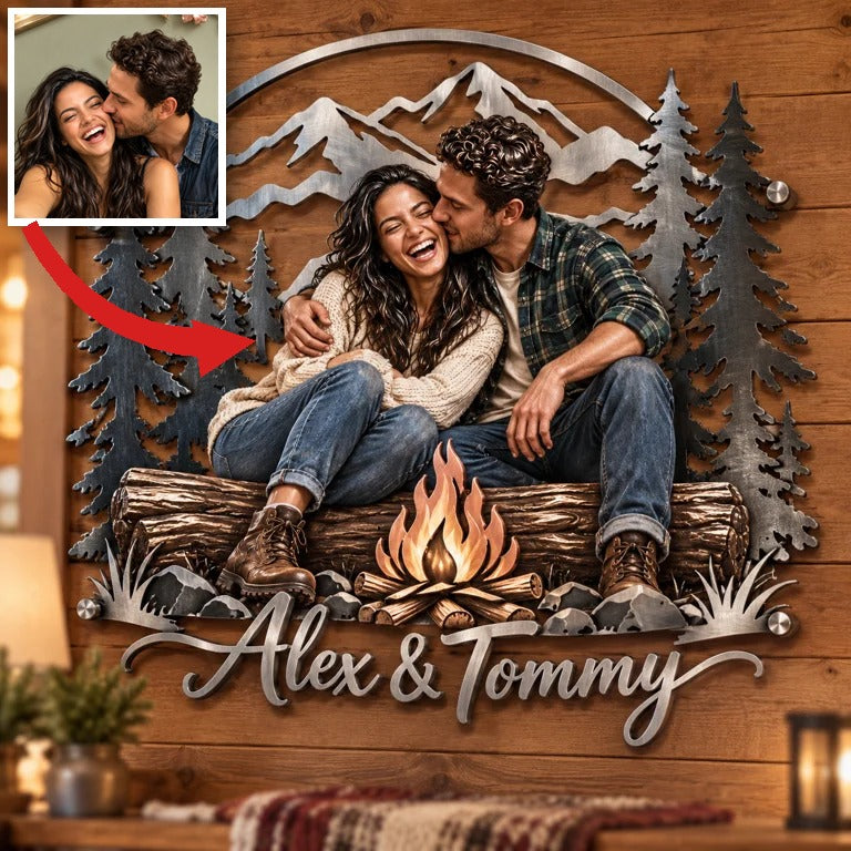 Personalized Custom Photo Camping 3D Metal Wall Art - Gift for Couples