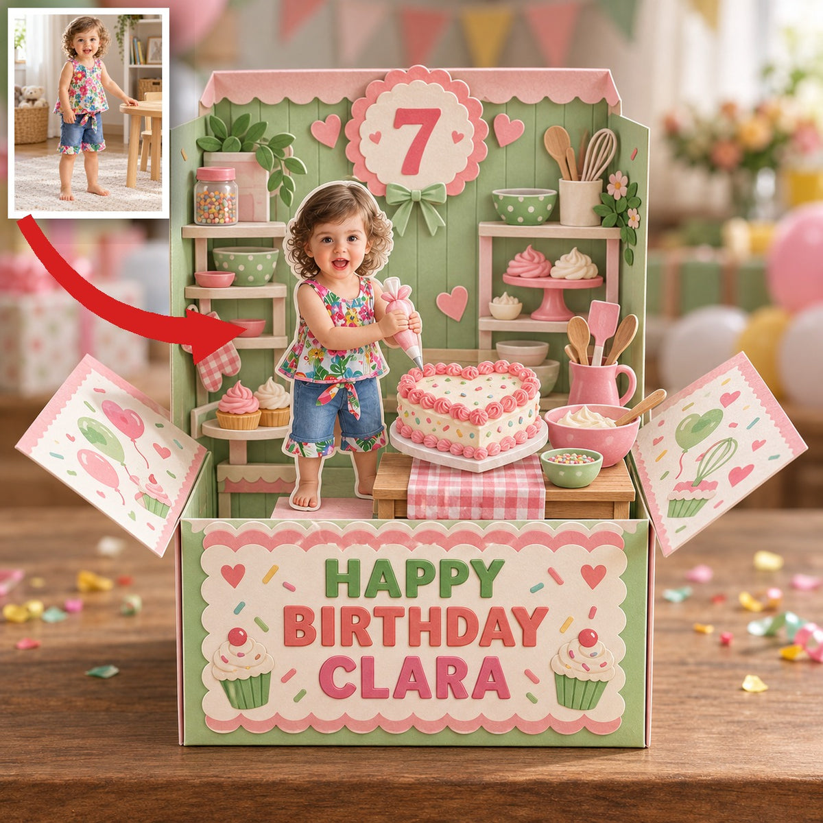Carte Pop Up d'Anniversaire Personnalisée - Souvenir de Décoration de Gâteau Photo