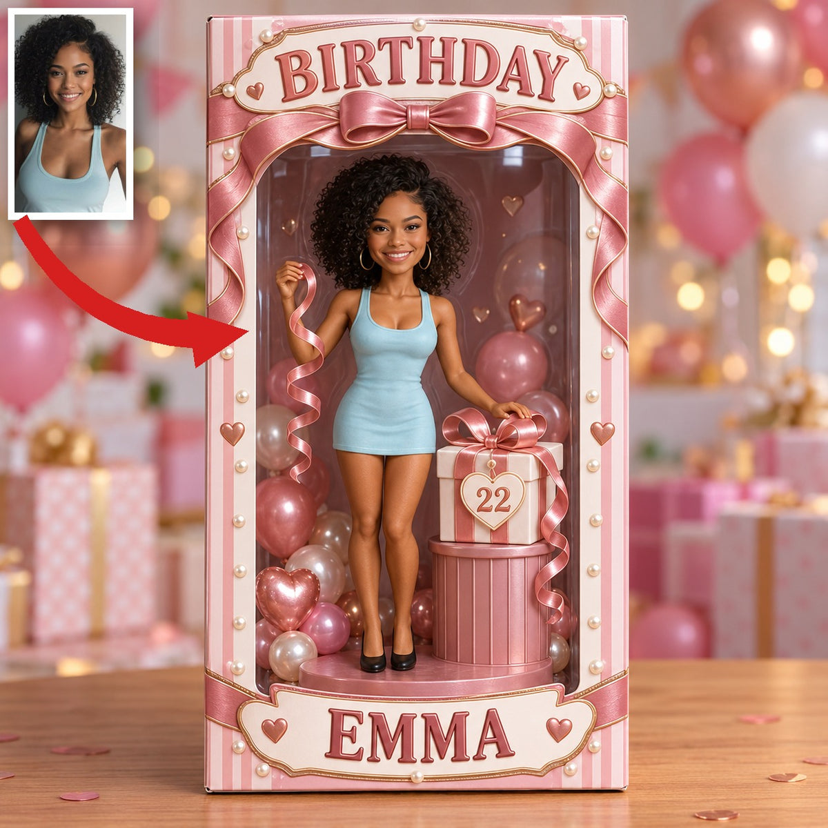Boîte d'Affichage de Portrait d'Anniversaire Personnalisée - Figurine Photo avec Nom et Âge