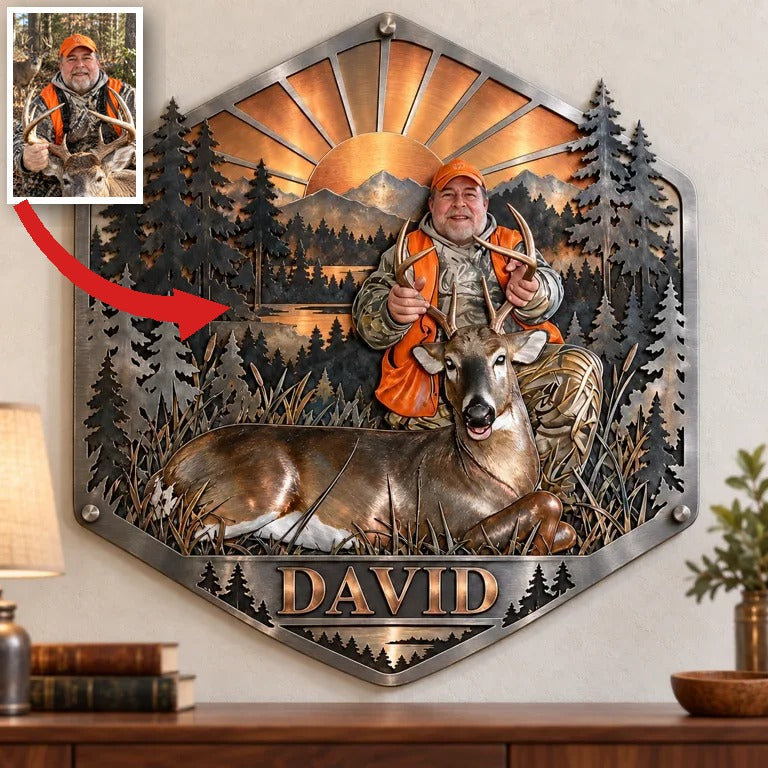 Personalized Custom Photo Deer Hunting 3D Cut Metal Sign - Gift for Older Men