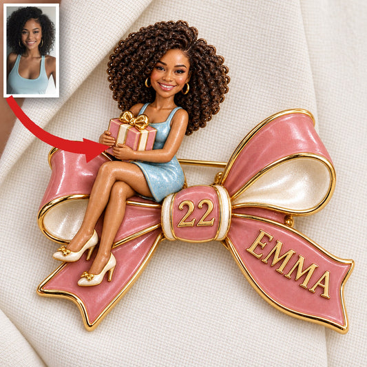 Broche d'anniversaire personnalisée - Portrait, Nom et Âge sur mesure