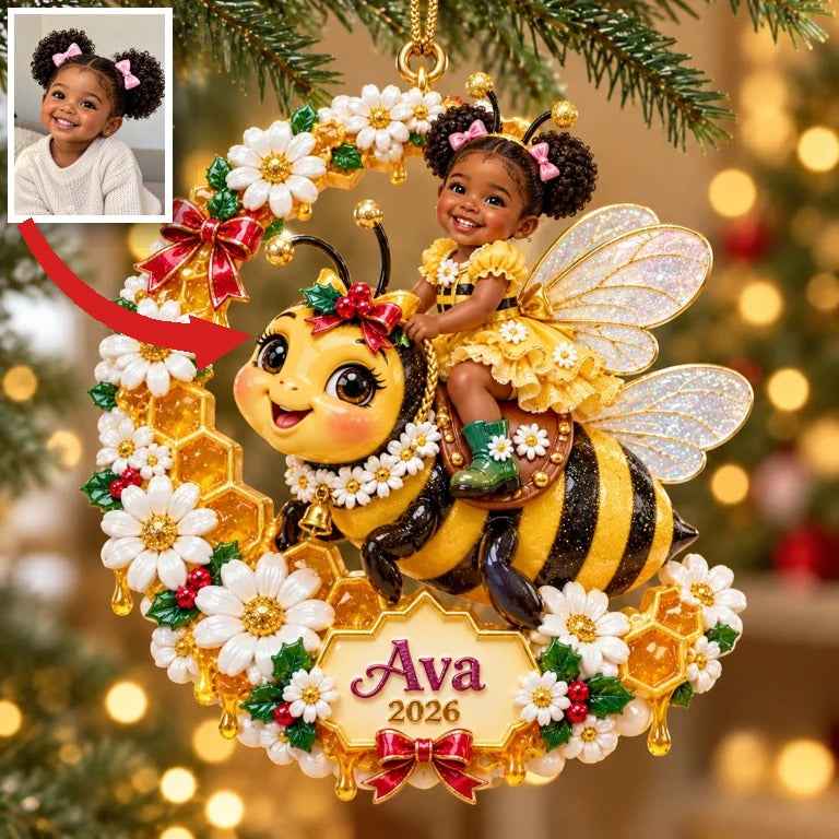 Personalized Custom Photo Bumblebee 3D Ornament - 2026 Christmas Gift for Little Girls