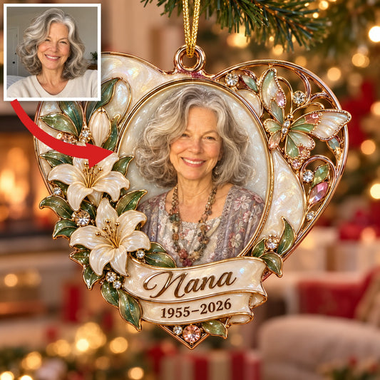 Personalisierte Foto-Lilie Herz Erinnerungs-Weihnachtsornament - In Erinnerung an Oma
