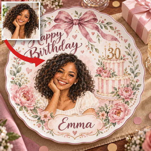 Assiette Ronde Céramique Personnalisée - Cadeau Floral Aquarelle
