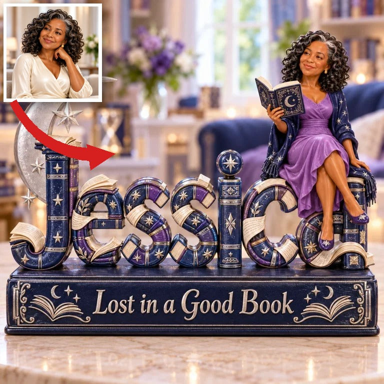 Personalized Custom Photo Fantasy Book Lover 3D Name Figurine - Gift for Older Women