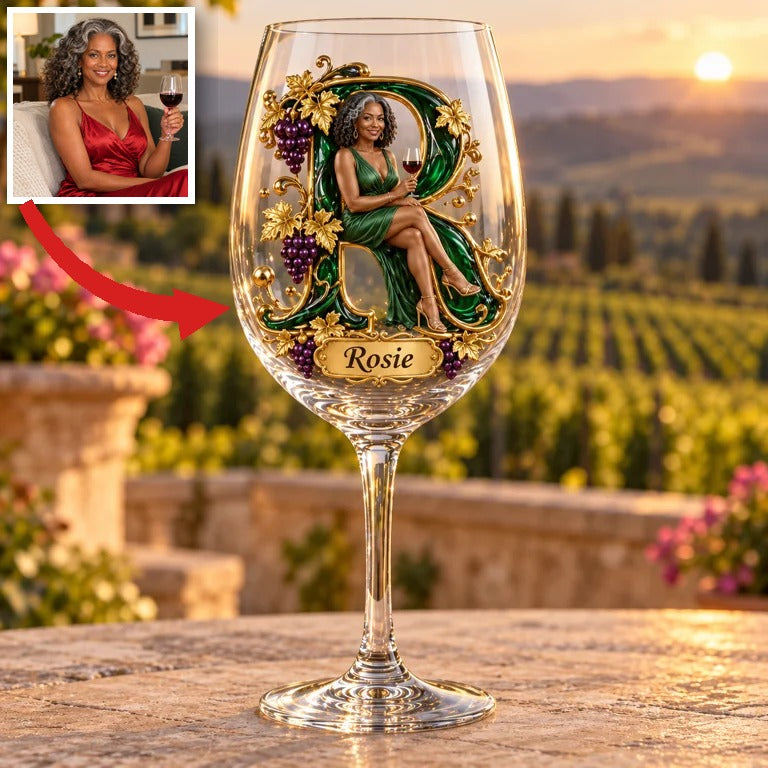 Personalized Custom Photo Vineyard Wine Glass - Gift for Older Women