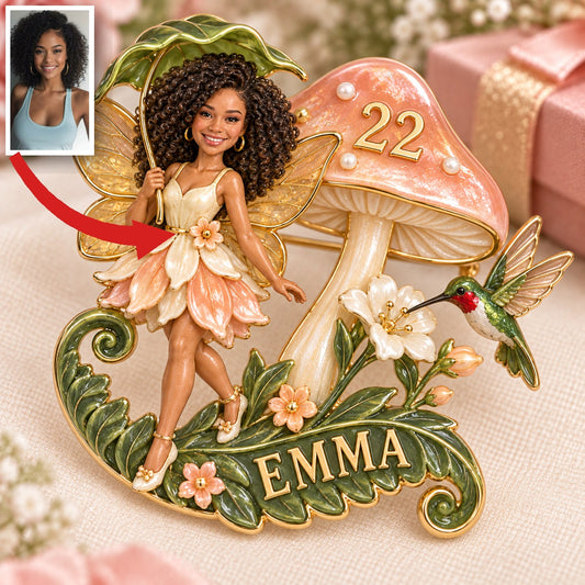 Broche de Jardin Féérique Personnalisée - Cadeau d'Anniversaire avec Photo, Nom et Âge