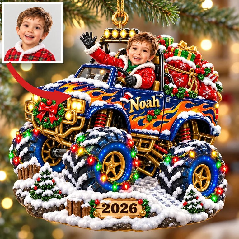 Personalized Custom Photo Monster Truck 3D Ornament - 2026 Christmas Gift for Boys