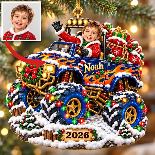 Personalized Custom Photo Monster Truck 3D Ornament - 2026 Christmas Gift for Boys