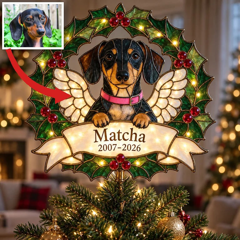 Personalisierter beleuchteter Hundegedenk-Christbaumspitze