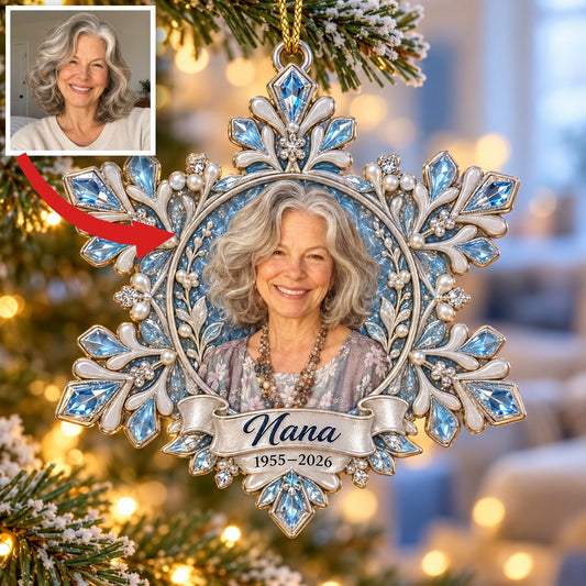 Personalisierte Foto-Schneeflocken-Gedenk-Weihnachtsornament - In Erinnerung an Oma